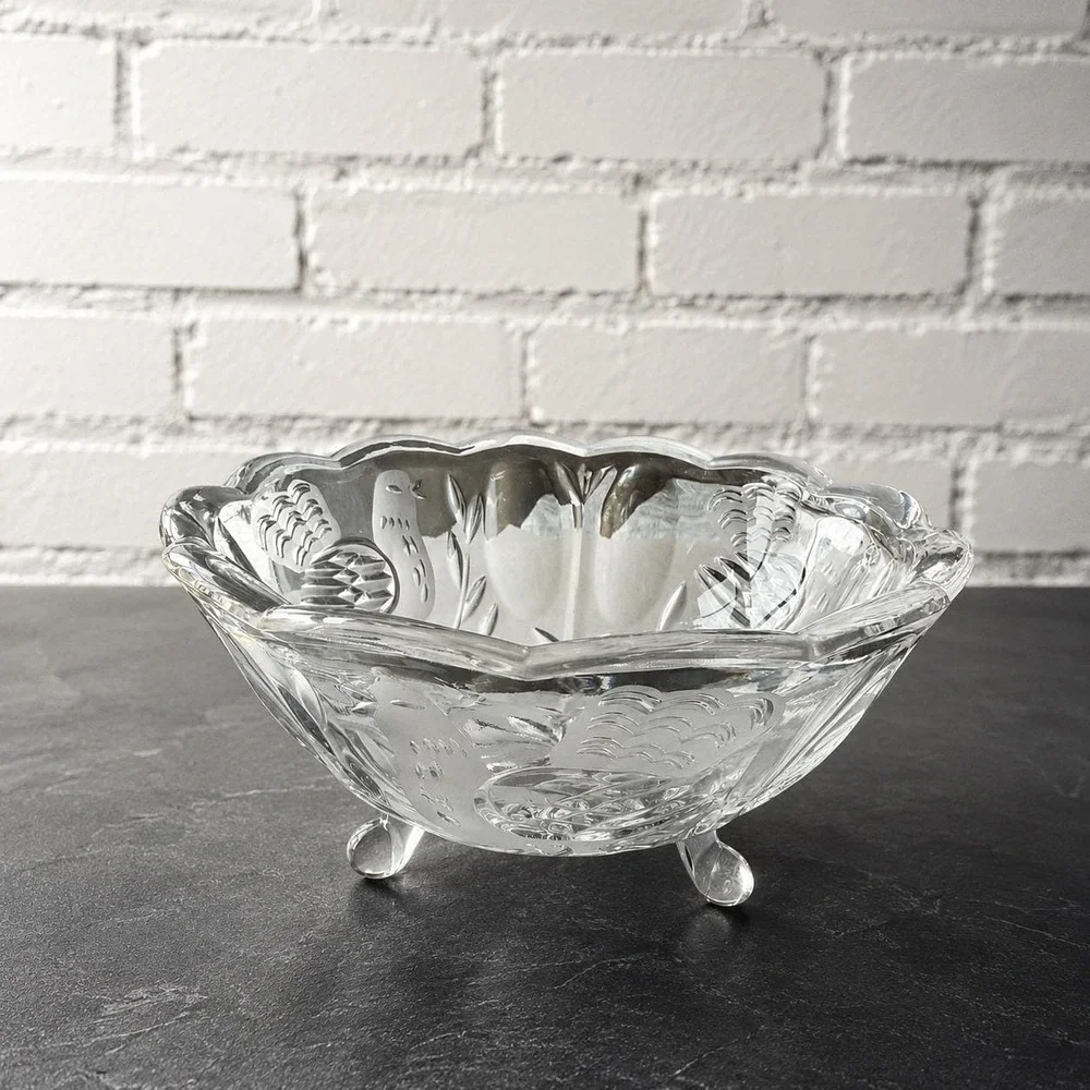 Hofbauer Byrdes West Germany Lead Crystal Footed Bowl Bird Motif Vtg Collectible